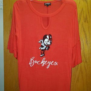 Gameday Couture Ohio State  top with short flutter sleeves, Size Large